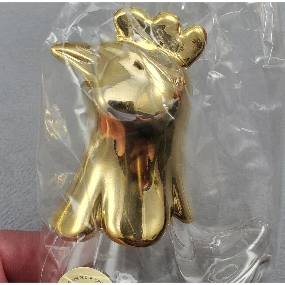 Rooster Hen Salt & Pepper Shakers Royal Crystal Rock RCR Crystal Gold Italy